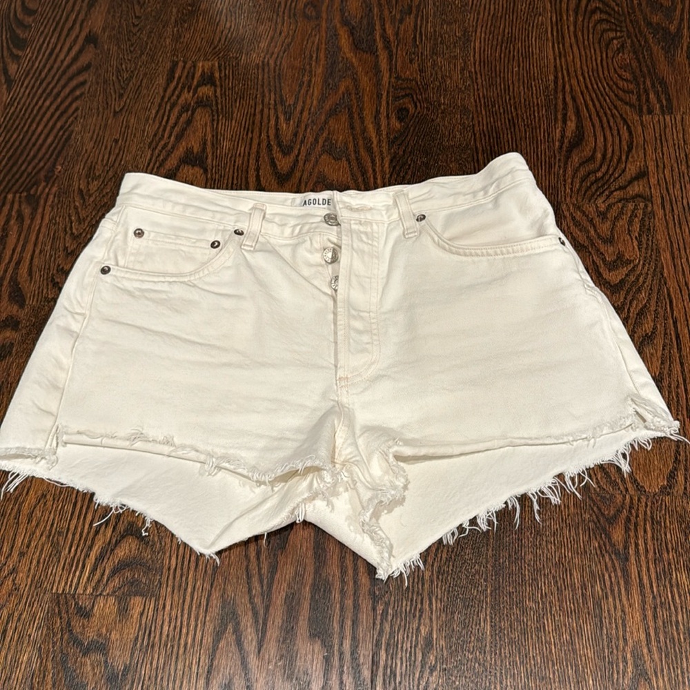 AGOLDE Parker white denim shorts